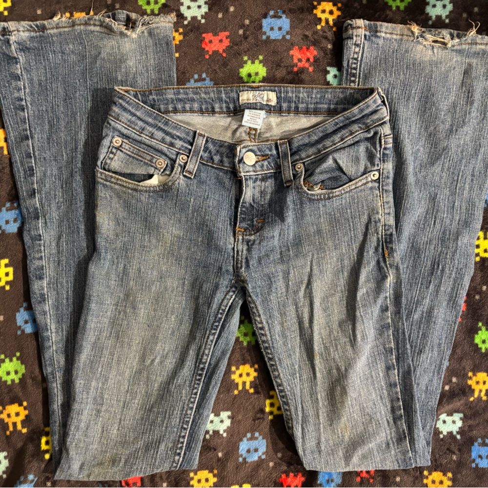 Y2K So Wear it Declare it Low Rise Wide Legged Distressed Flare Jeans